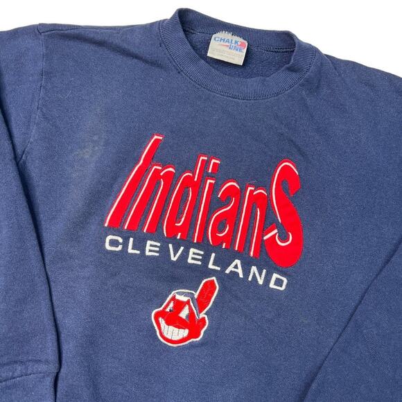 Chalk Line VTG 90s Cleveland Indians Embroidered Crewneck Sweatshirt Youth XL - Picture 3 of 7